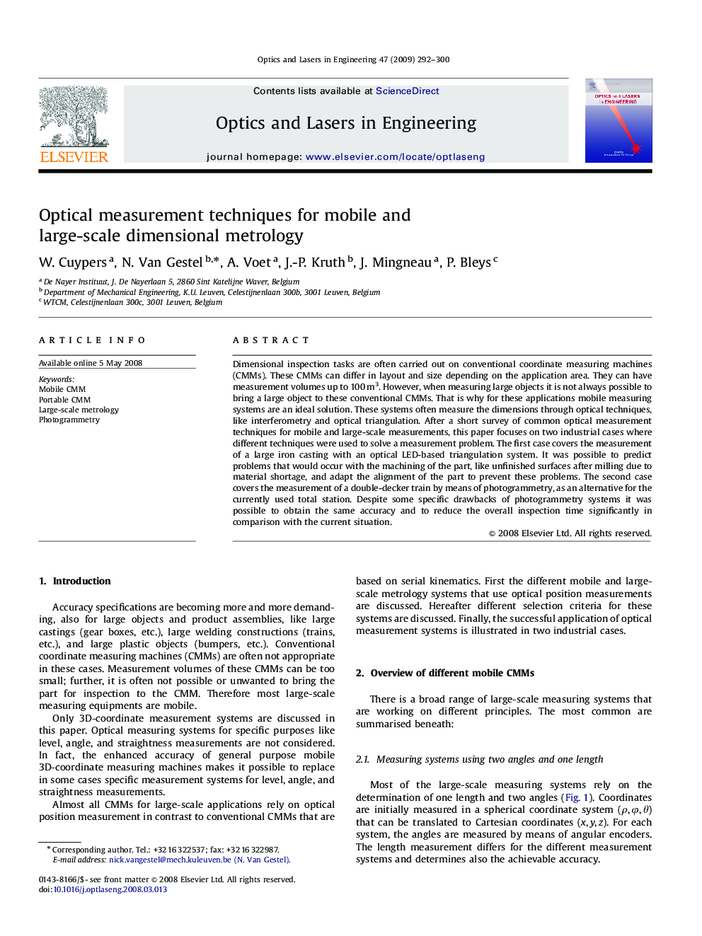 Optical measurement techniques for mobile and large-scale dimensional metrology