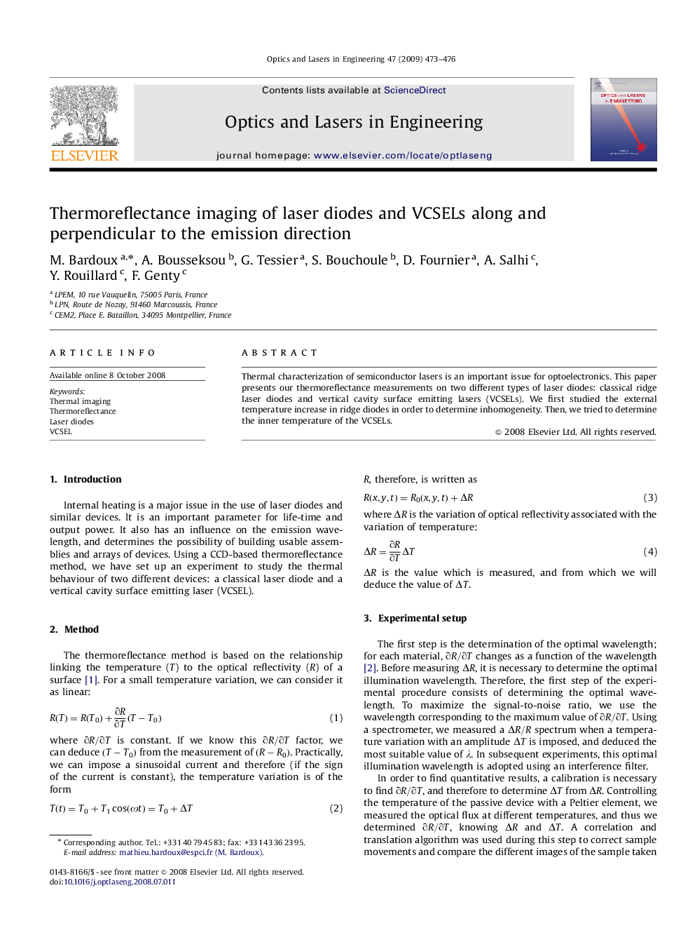 Thermoreflectance imaging of laser diodes and VCSELs along and perpendicular to the emission direction