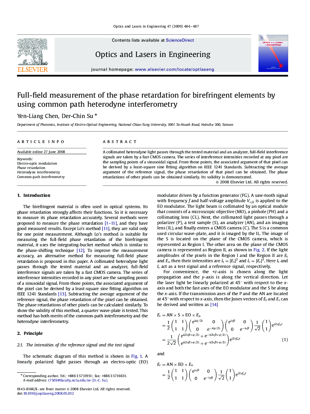 Full-field measurement of the phase retardation for birefringent elements by using common path heterodyne interferometry