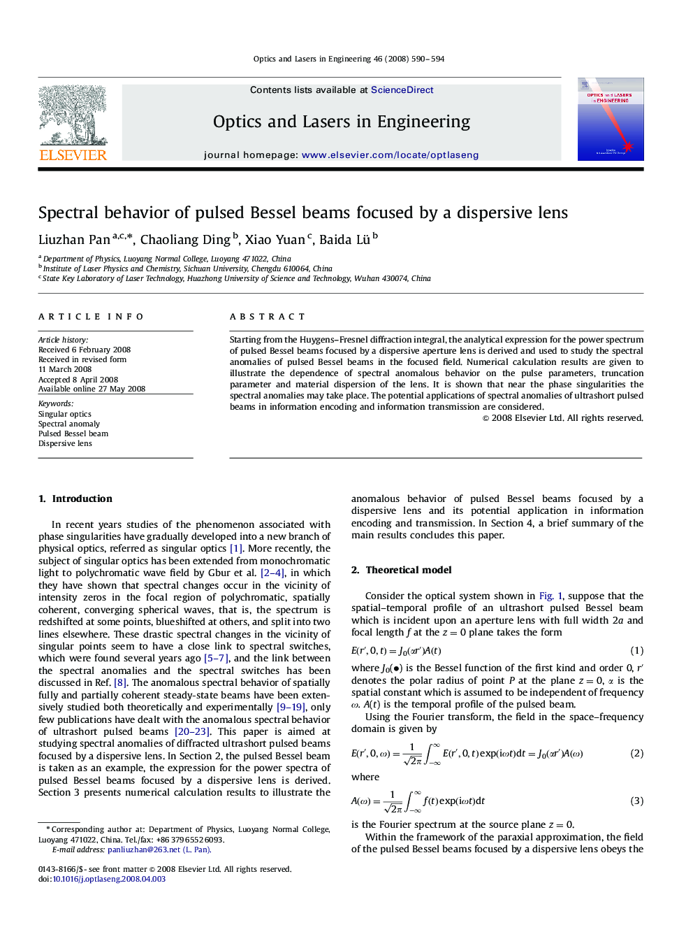 Spectral behavior of pulsed Bessel beams focused by a dispersive lens