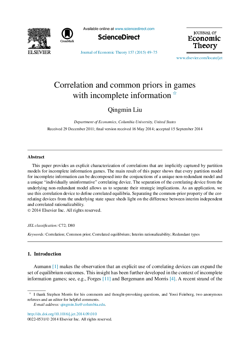 Correlation and common priors in games with incomplete information