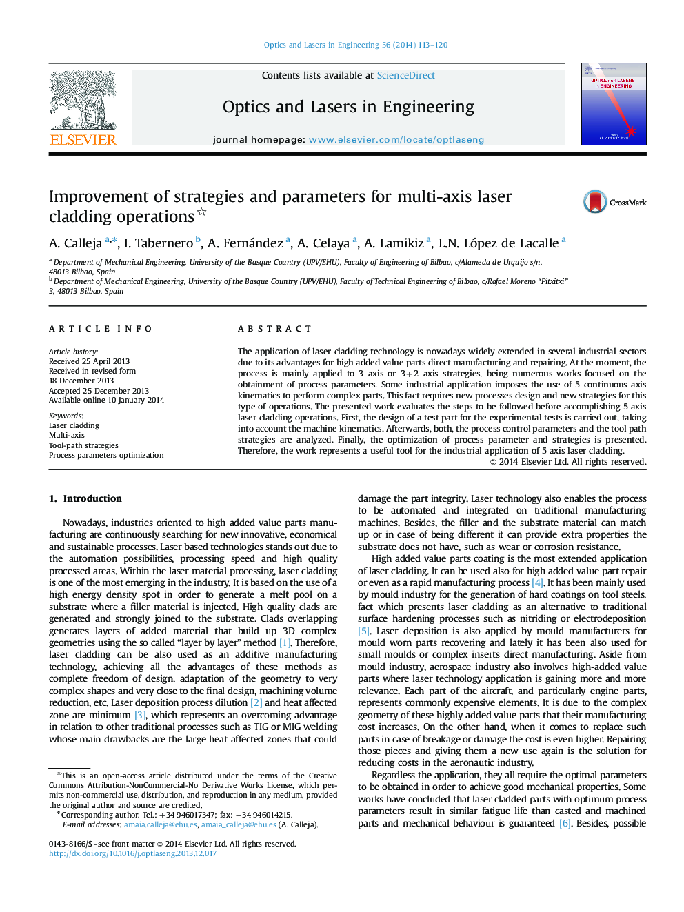 Improvement of strategies and parameters for multi-axis laser cladding operations 