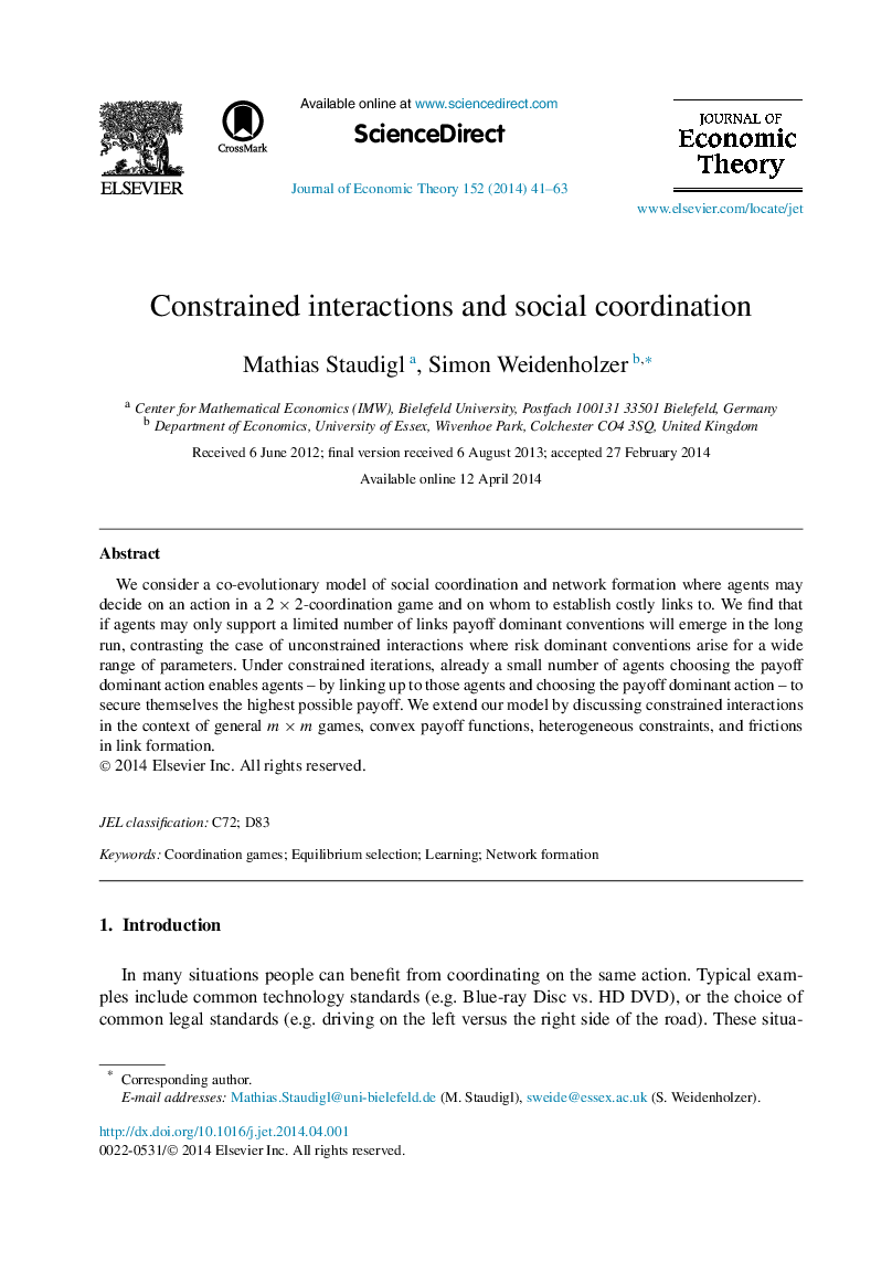 Constrained interactions and social coordination