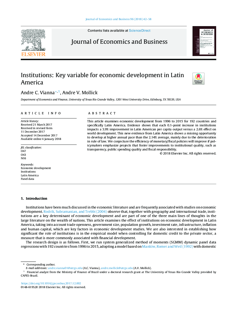 Institutions: Key variable for economic development in Latin America