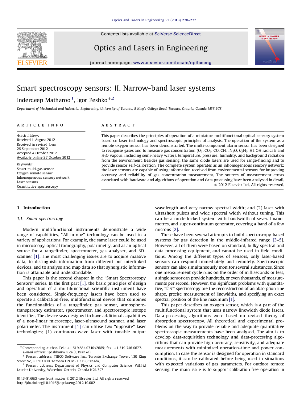 Smart spectroscopy sensors: II. Narrow-band laser systems