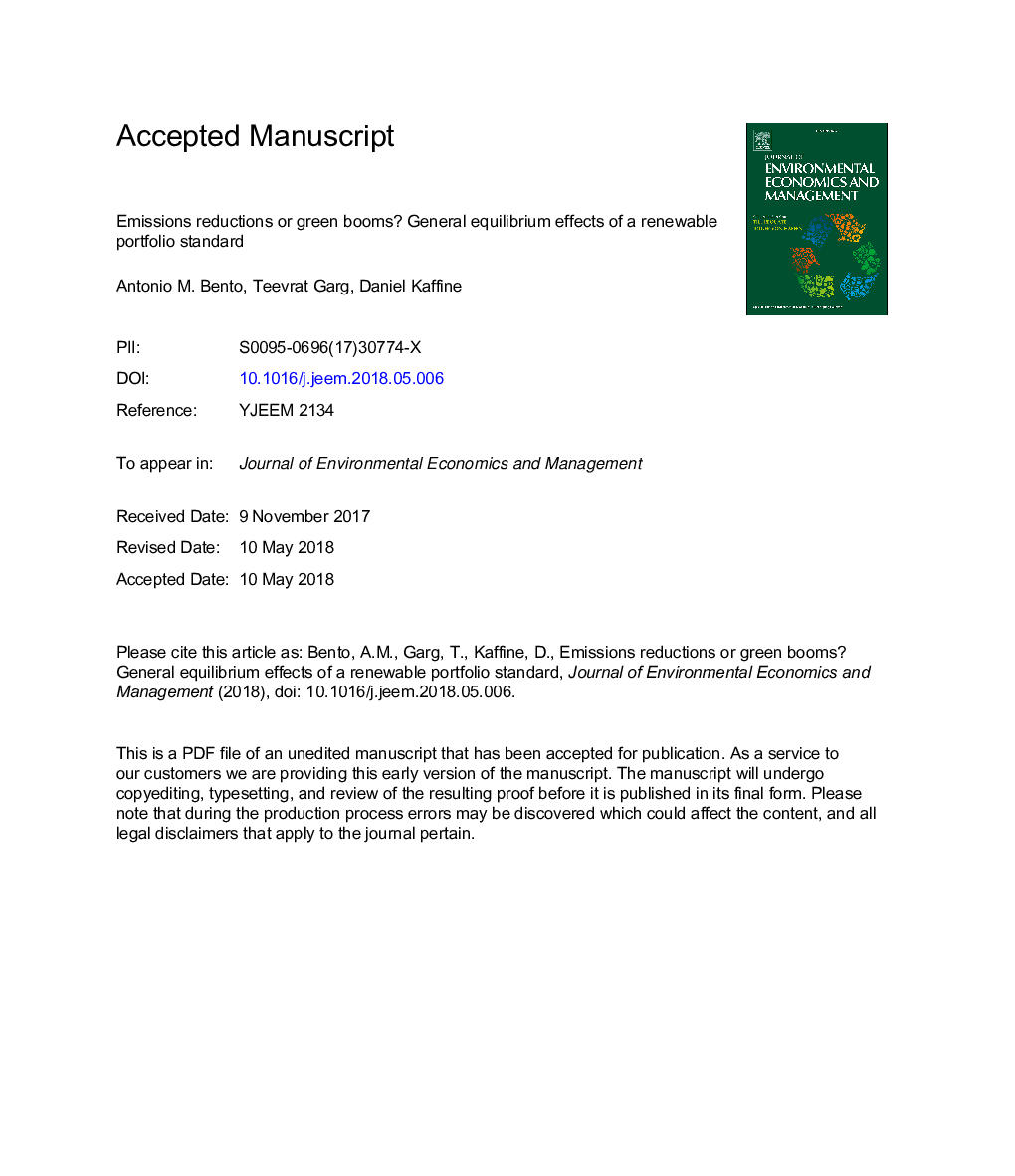 Emissions reductions or green booms? General equilibrium effects of a renewable portfolio standard