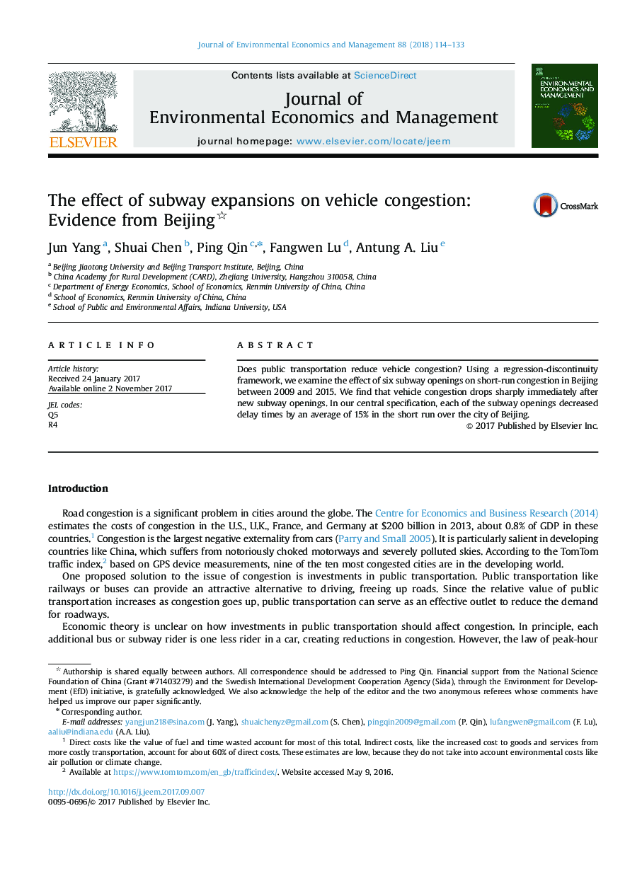The effect of subway expansions on vehicle congestion: Evidence from Beijing