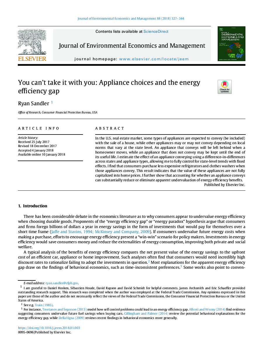 You can't take it with you: Appliance choices and the energy efficiency gap