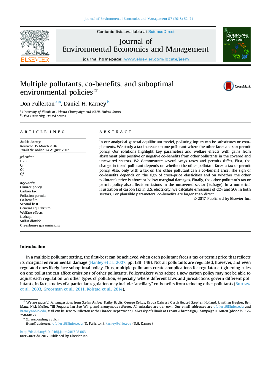 Multiple pollutants, co-benefits, and suboptimal environmental policies