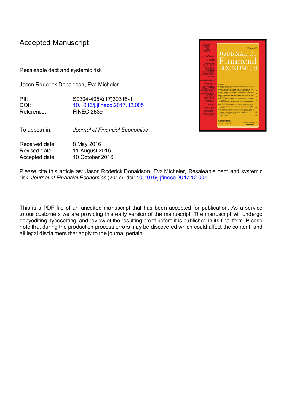 Resaleable debt and systemic risk