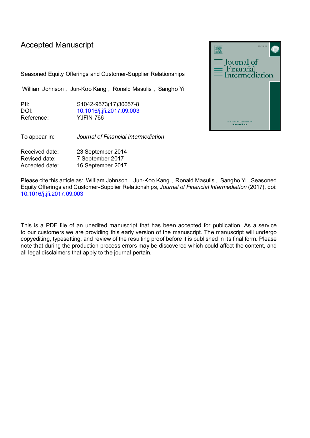 Seasoned equity offerings and customer-supplier relationships