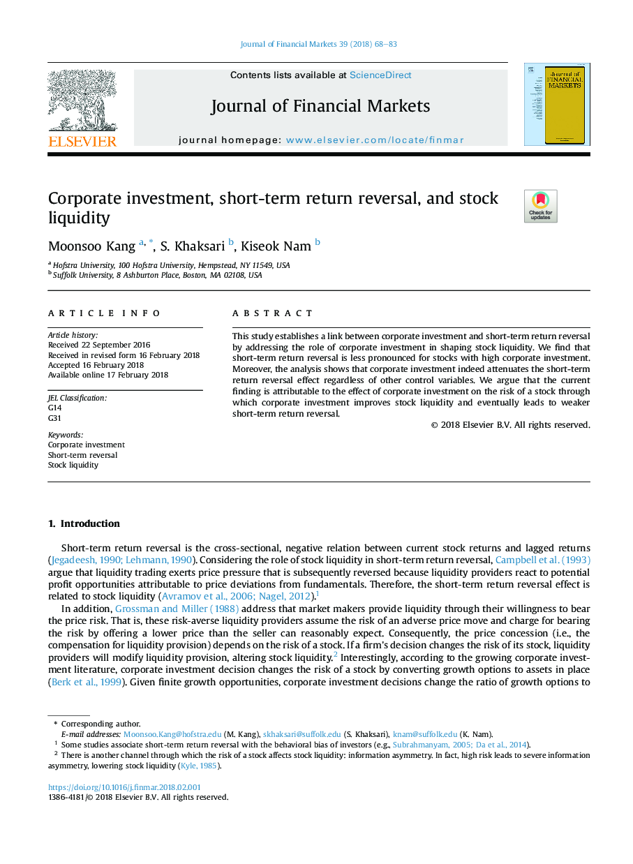 Corporate investment, short-term return reversal, and stock liquidity