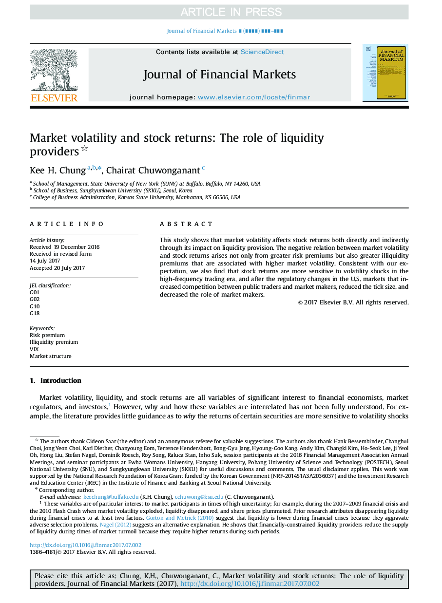 Market volatility and stock returns: The role of liquidity providers