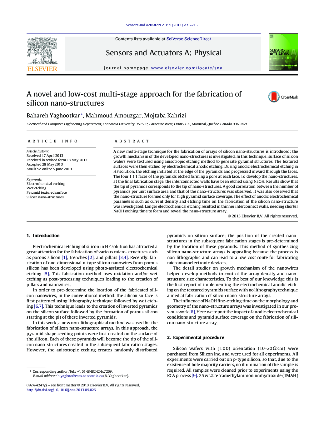 A novel and low-cost multi-stage approach for the fabrication of silicon nano-structures