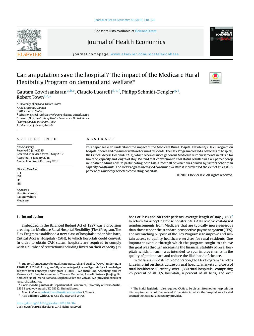 Can amputation save the hospital? The impact of the Medicare Rural Flexibility Program on demand and welfare