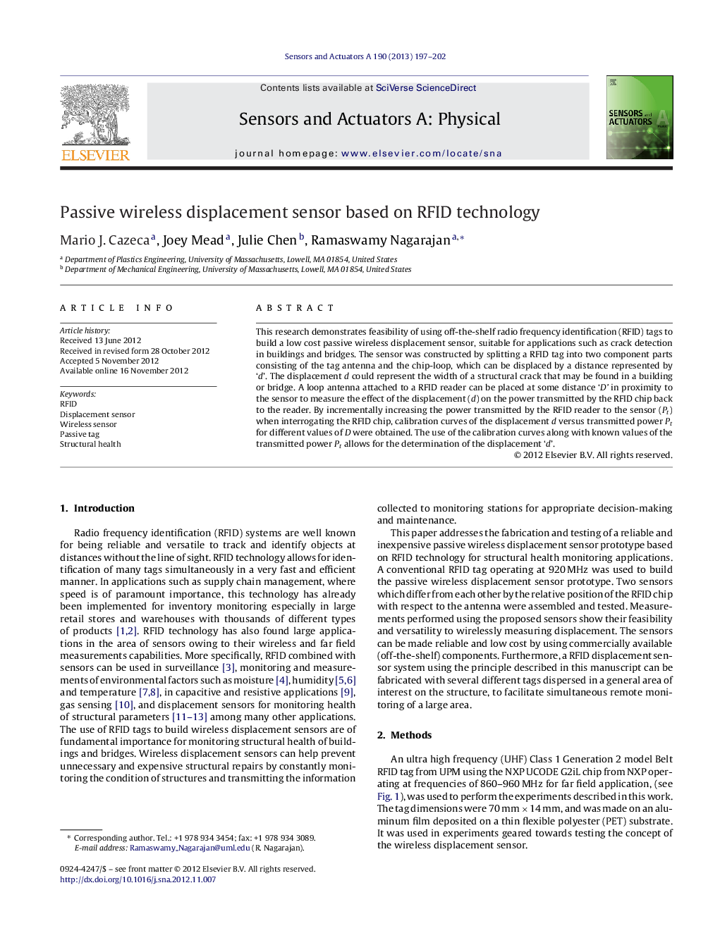 Passive wireless displacement sensor based on RFID technology