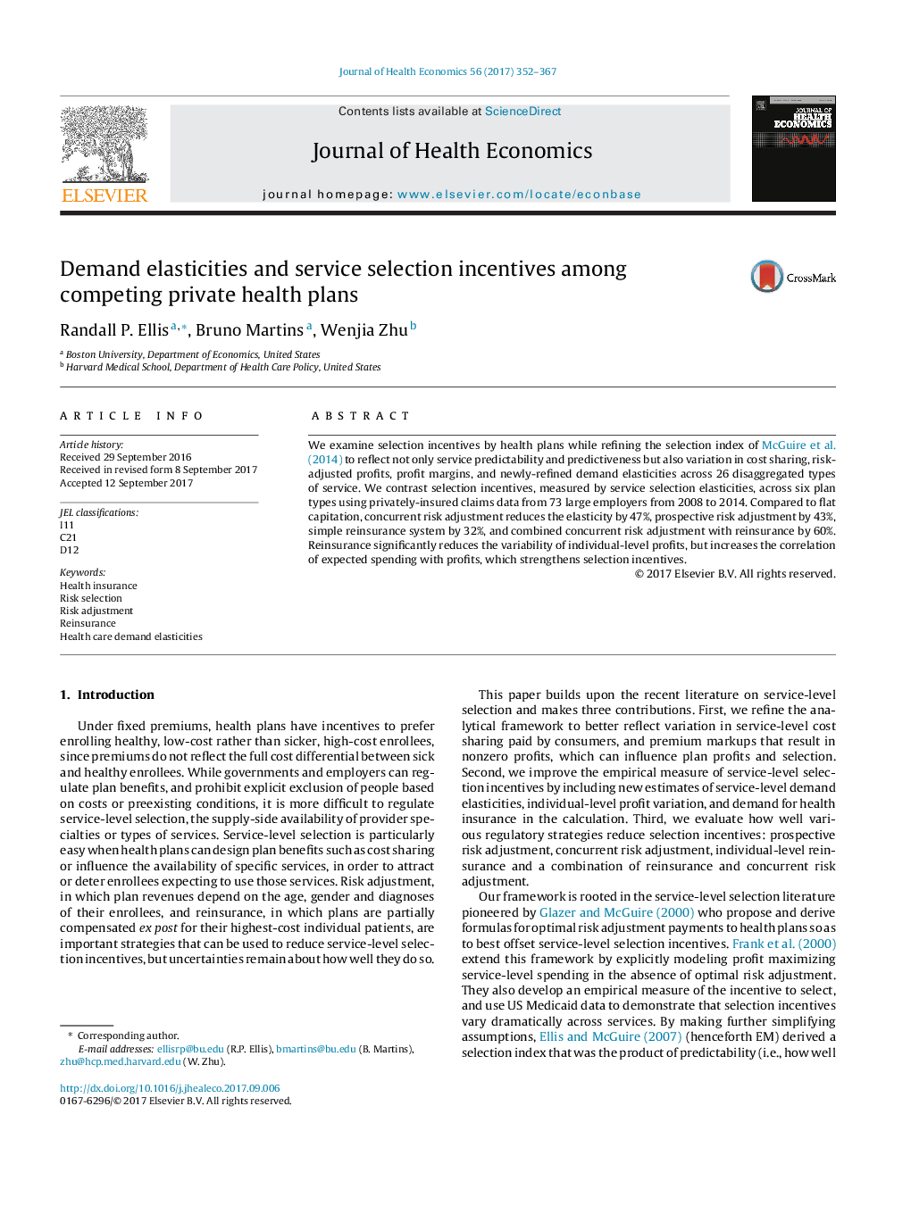 Demand elasticities and service selection incentives among competing private health plans