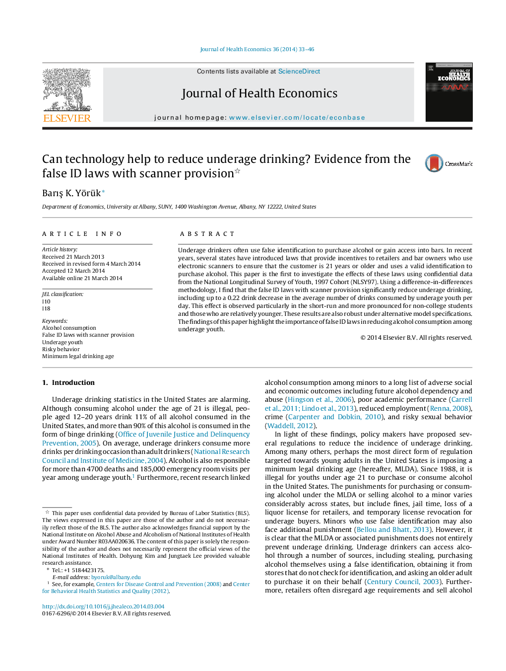 Can technology help to reduce underage drinking? Evidence from the false ID laws with scanner provision