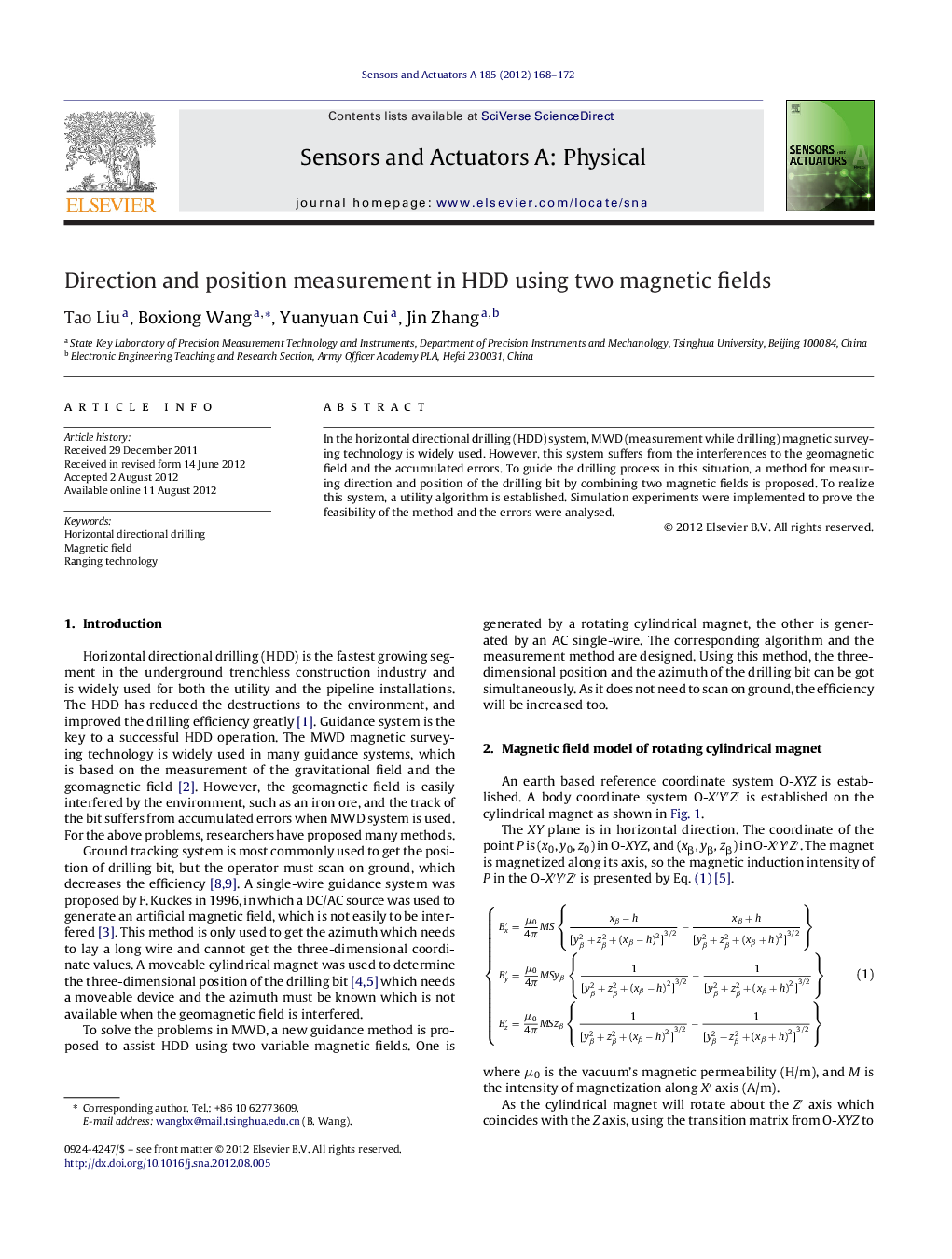 Direction and position measurement in HDD using two magnetic fields