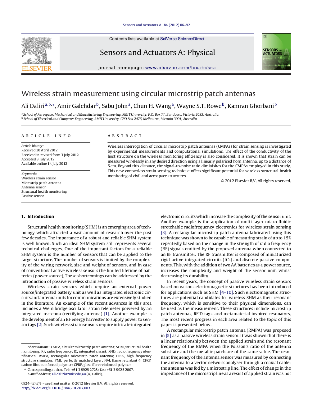 Wireless strain measurement using circular microstrip patch antennas