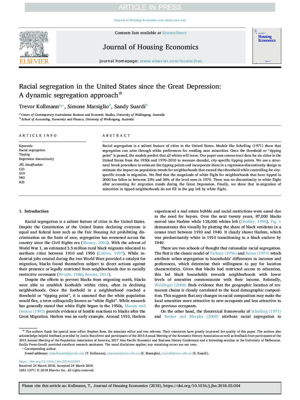 Racial segregation in the United States since the Great Depression: A dynamic segregation approach