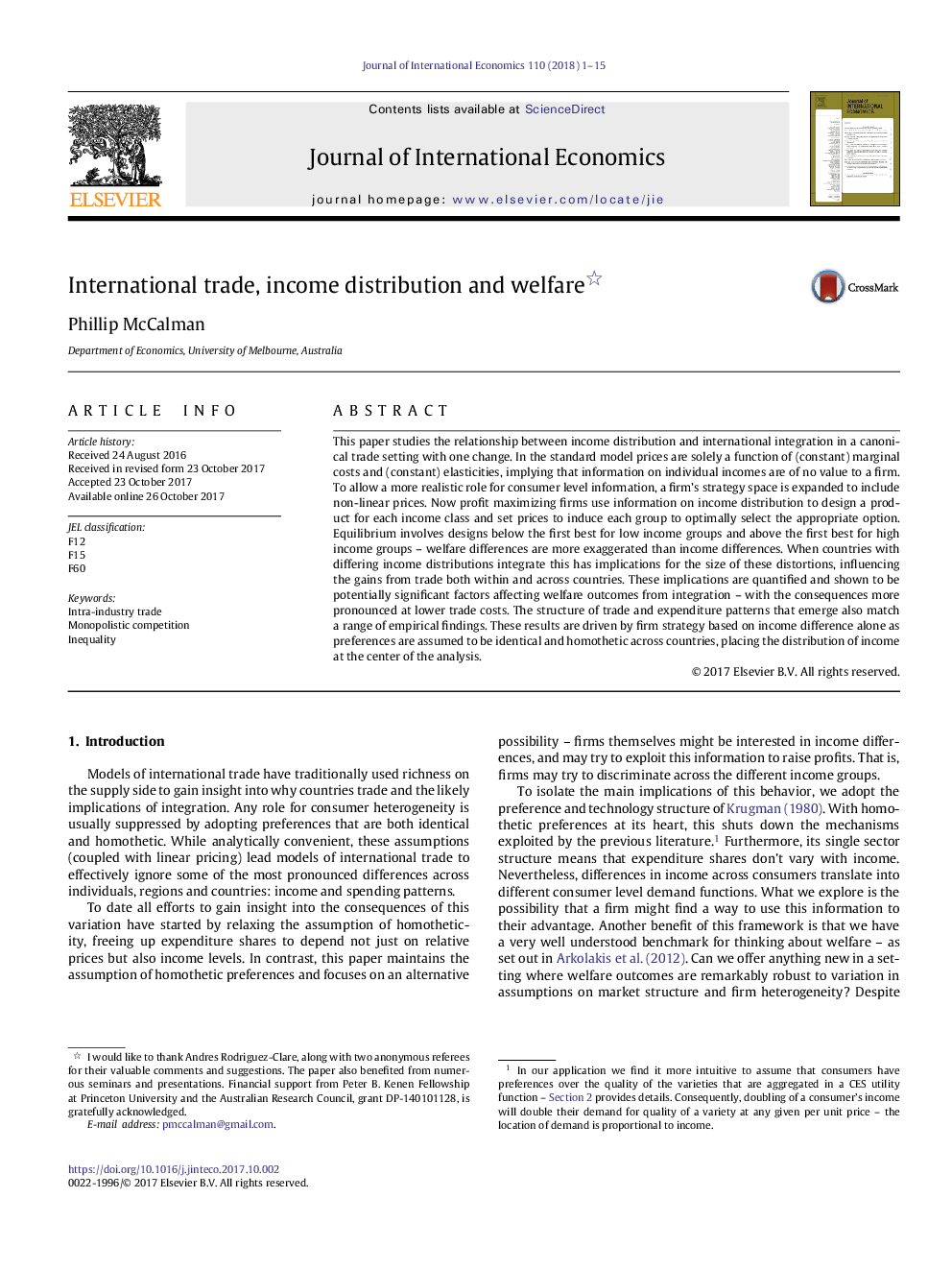 International trade, income distribution and welfare