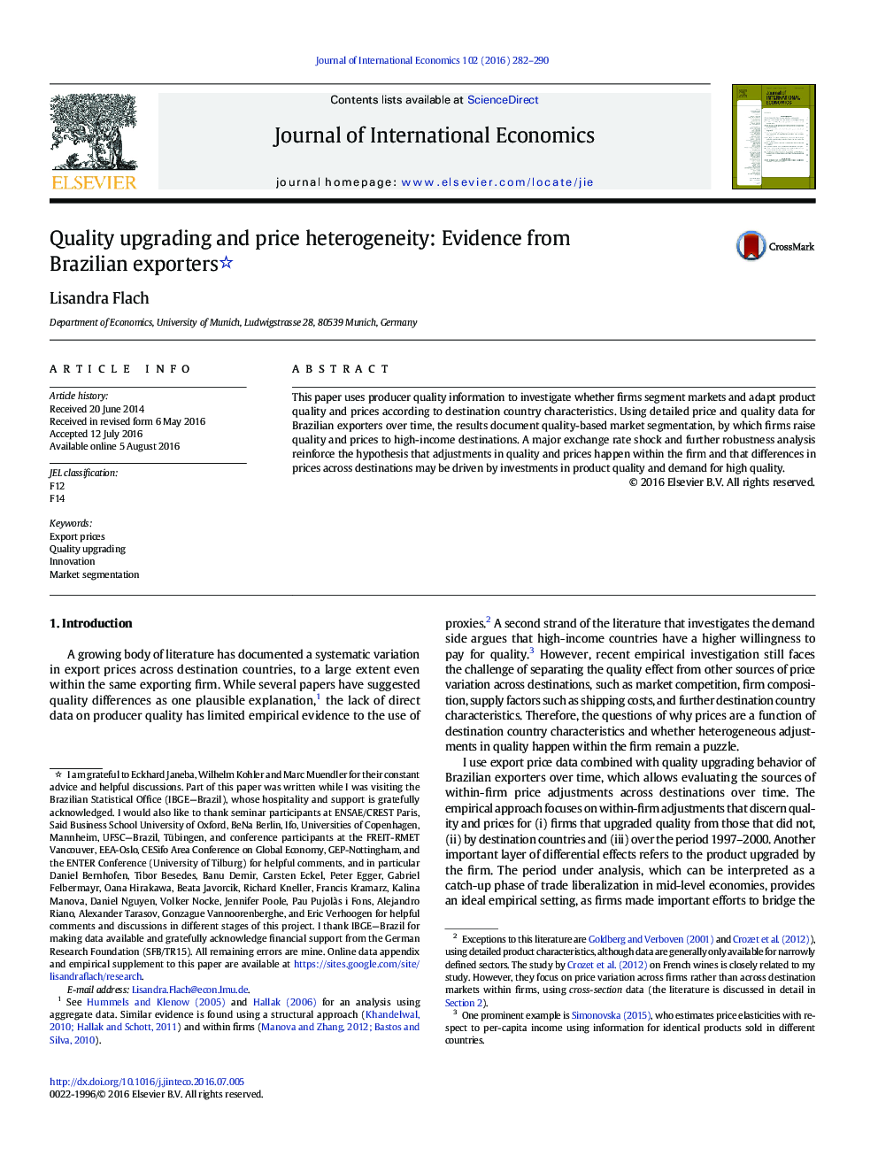 Quality upgrading and price heterogeneity: Evidence from Brazilian exporters