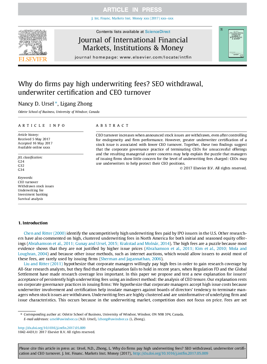 Why do firms pay high underwriting fees? SEO withdrawal, underwriter certification and CEO turnover