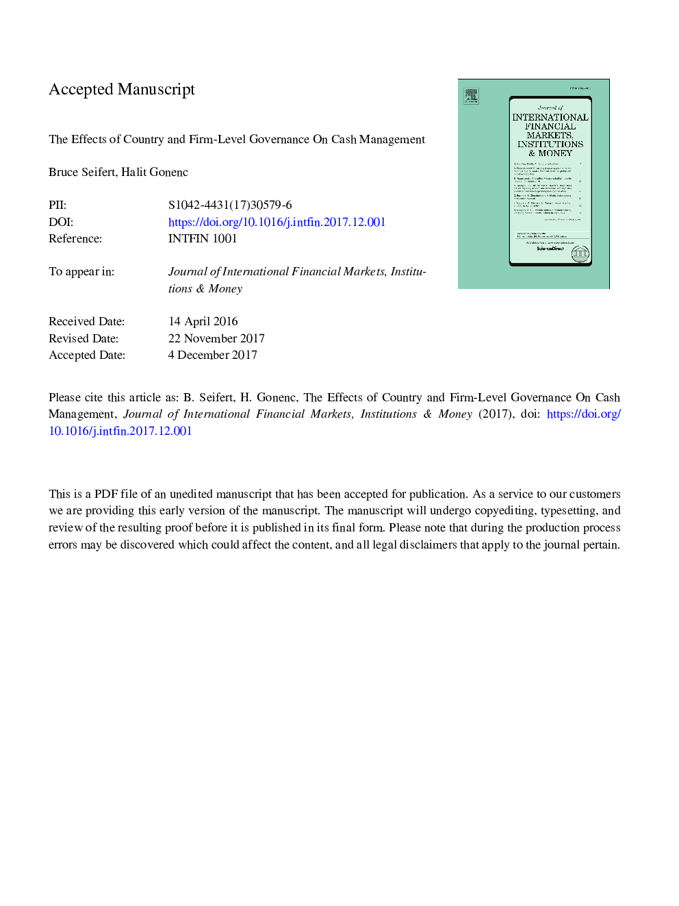 The effects of country and firm-level governance on cash management