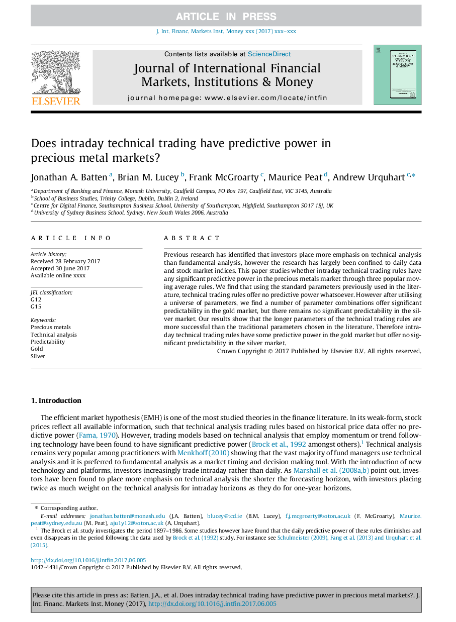 Does intraday technical trading have predictive power in precious metal markets?