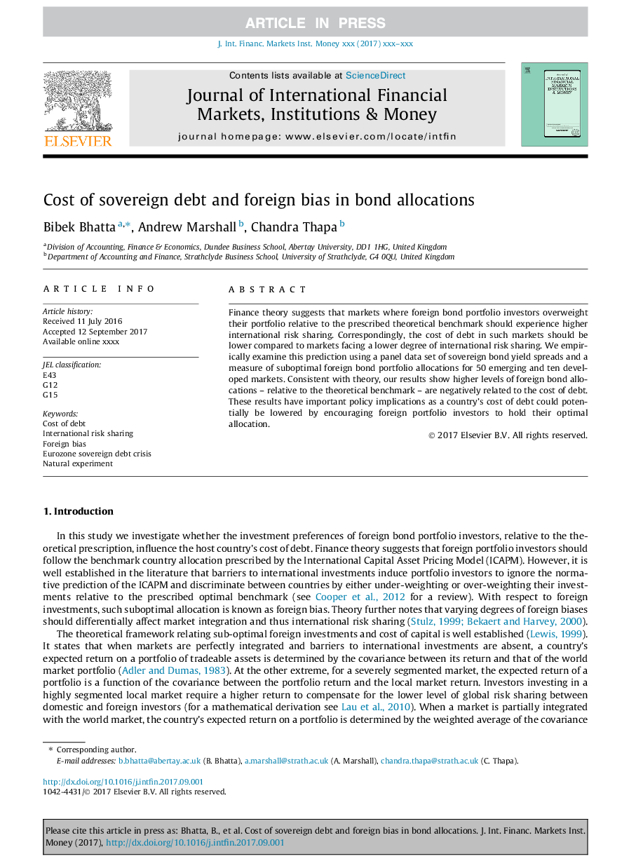 Cost of sovereign debt and foreign bias in bond allocations