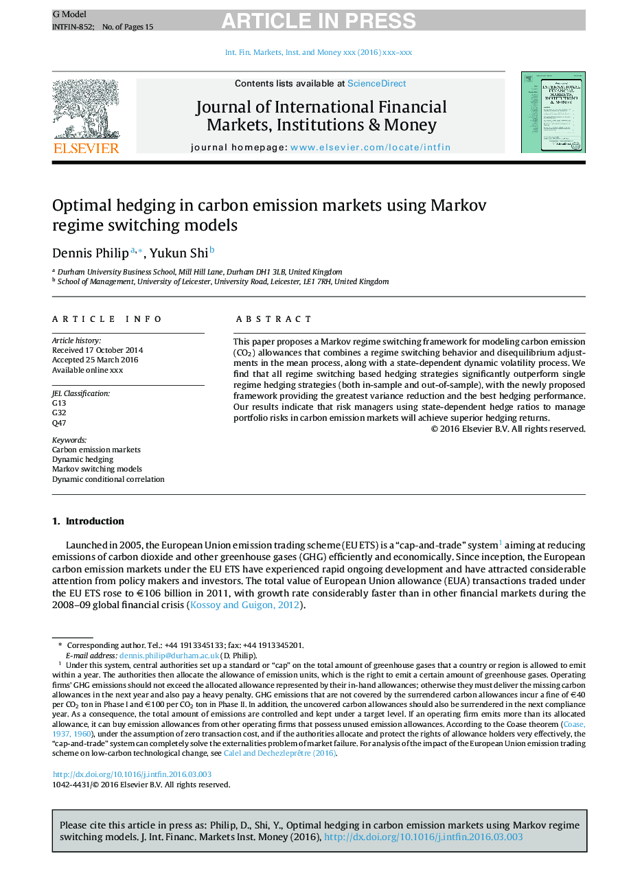 Optimal hedging in carbon emission markets using Markov regime switching models