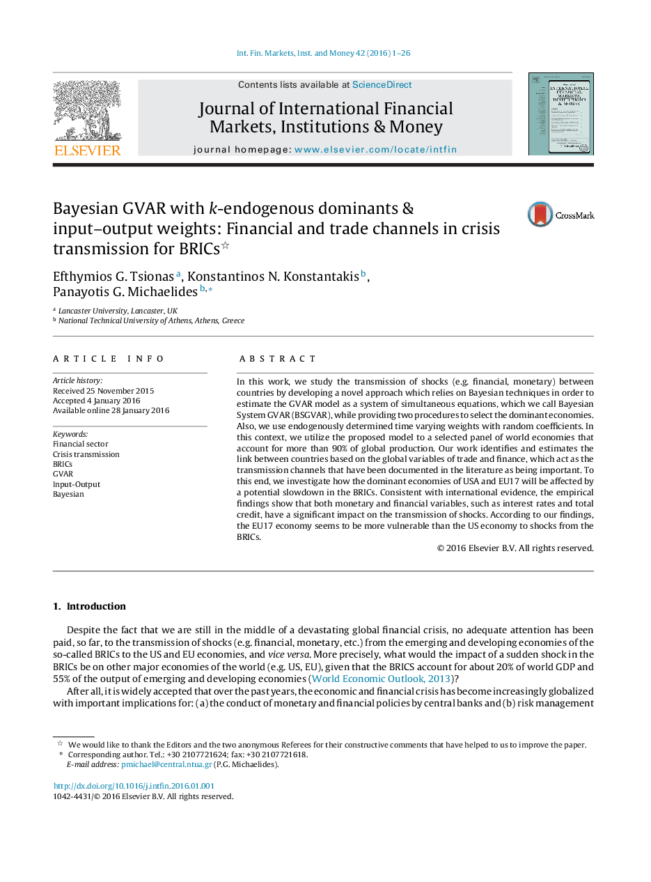 Bayesian GVAR with k-endogenous dominants & input-output weights: Financial and trade channels in crisis transmission for BRICs