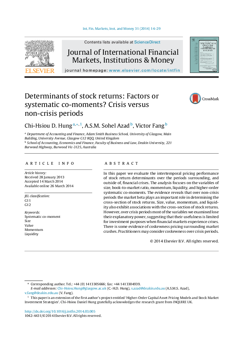 Determinants of stock returns: Factors or systematic co-moments? Crisis versus non-crisis periods