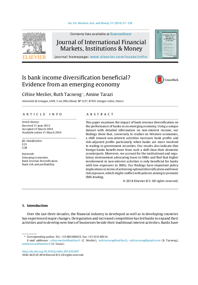 Is bank income diversification beneficial? Evidence from an emerging economy