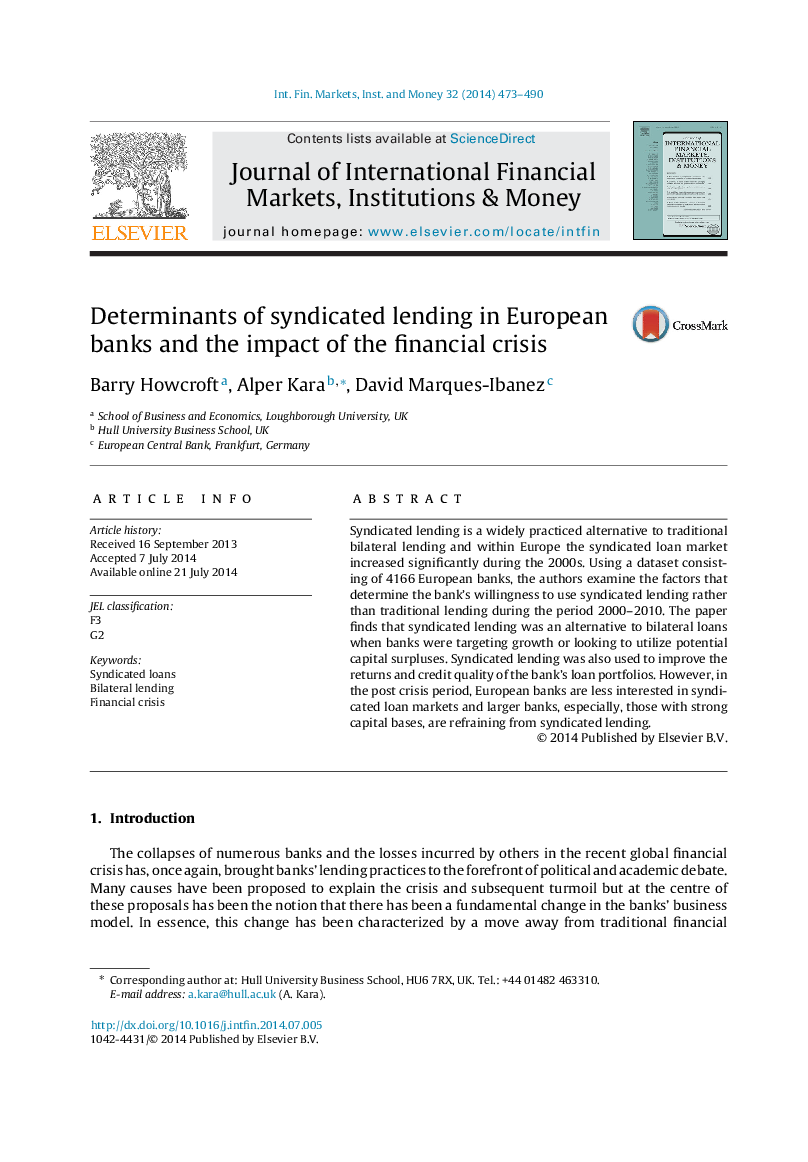 Determinants of syndicated lending in European banks and the impact of the financial crisis