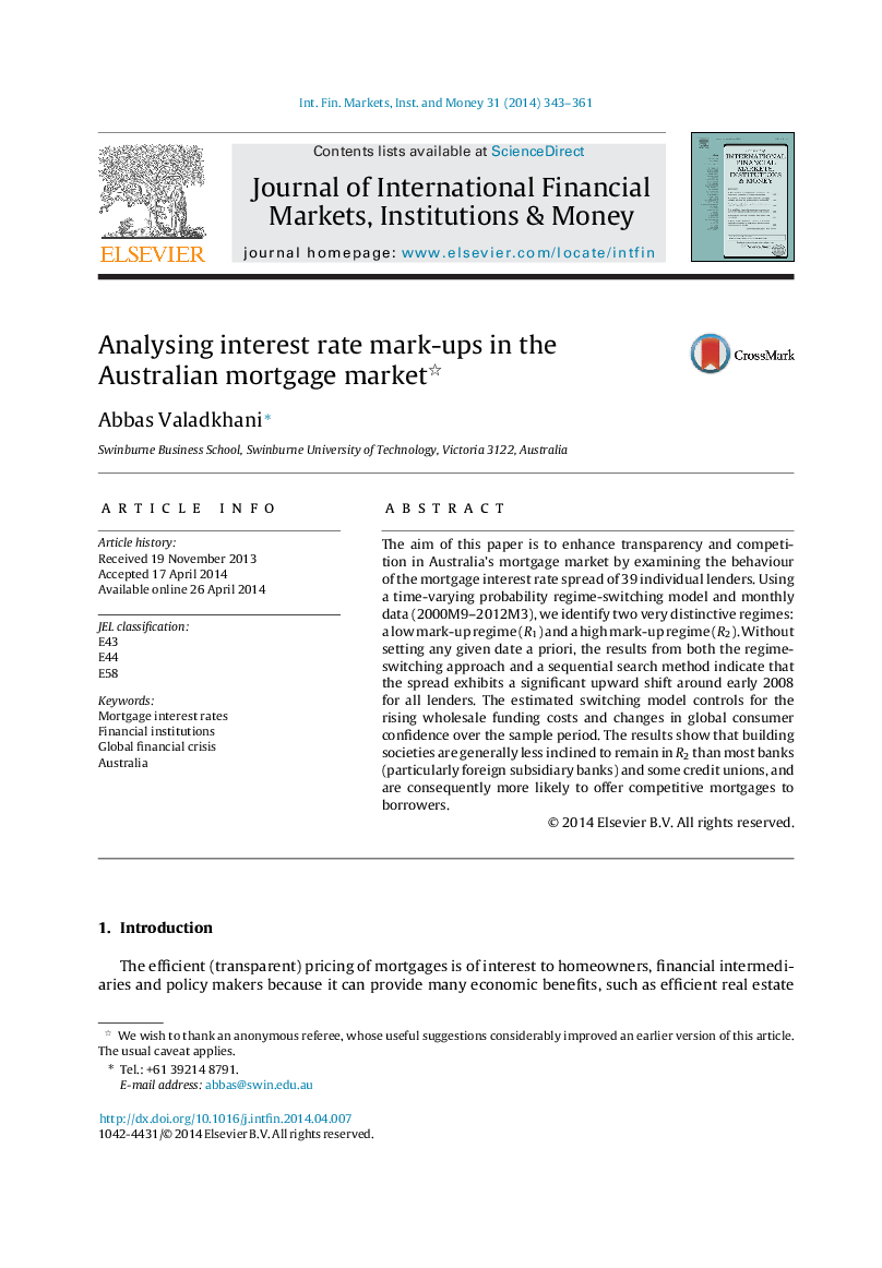 Analysing interest rate mark-ups in the Australian mortgage market