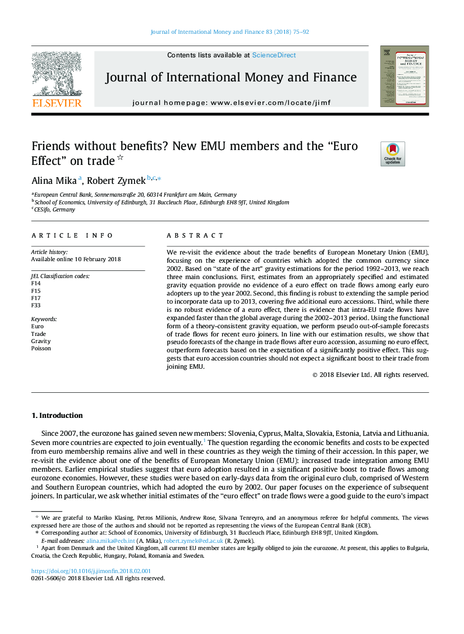 Friends without benefits? New EMU members and the “Euro Effect” on trade