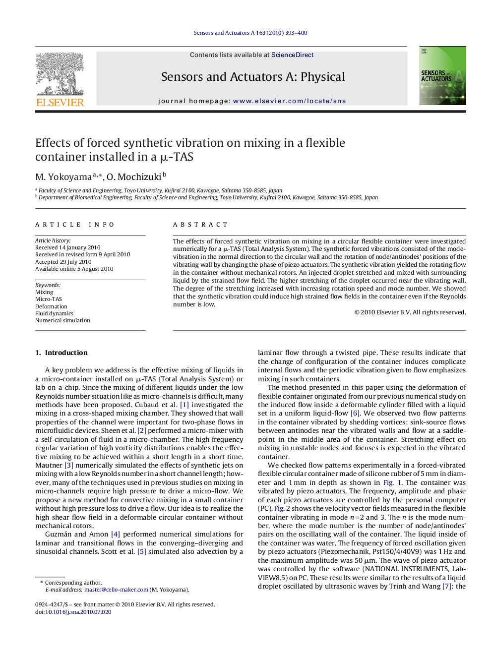 Effects of forced synthetic vibration on mixing in a flexible container installed in a Î¼-TAS