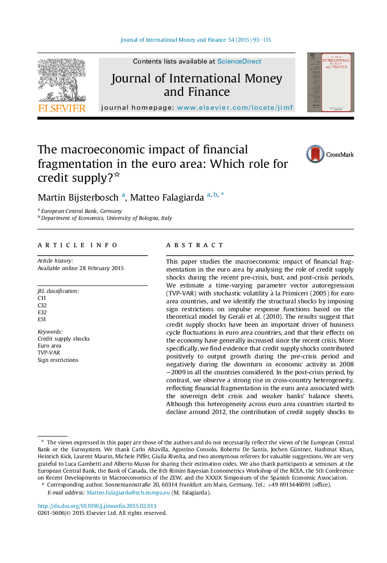 The macroeconomic impact of financial fragmentation in the euro area: Which role for credit supply?