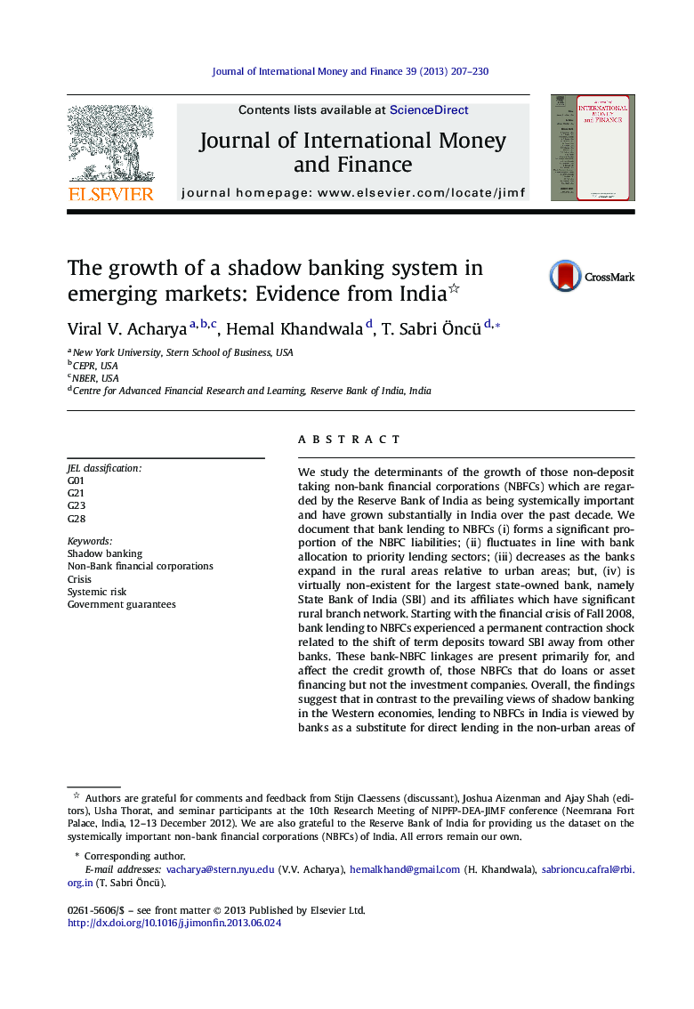 رشد یک سیستم بانکداری سایه در بازارهای نوظهور: شواهد از هند 