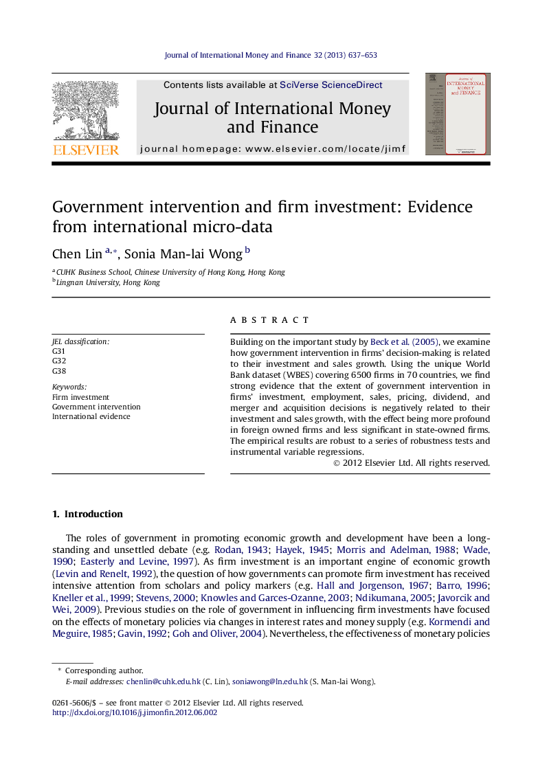 Government intervention and firm investment: Evidence from international micro-data