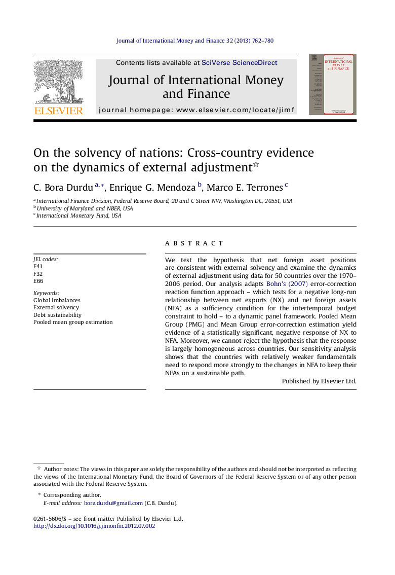 On the solvency of nations: Cross-country evidence onÂ theÂ dynamics of external adjustment