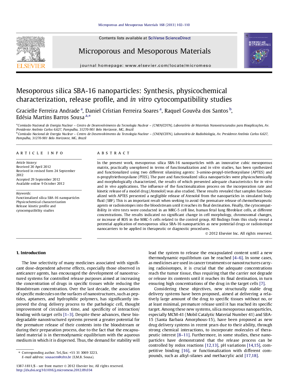 Mesoporous silica SBA-16 nanoparticles: Synthesis, physicochemical characterization, release profile, and in vitro cytocompatibility studies