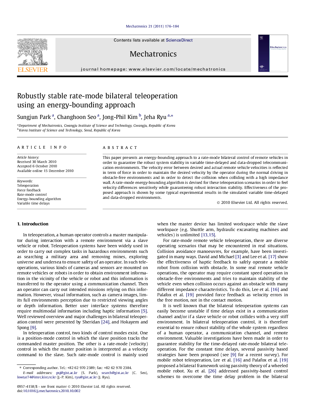 Robustly stable rate-mode bilateral teleoperation using an energy-bounding approach