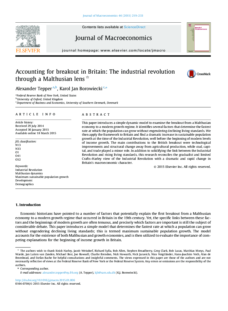 Accounting for breakout in Britain: The industrial revolution through a Malthusian lens