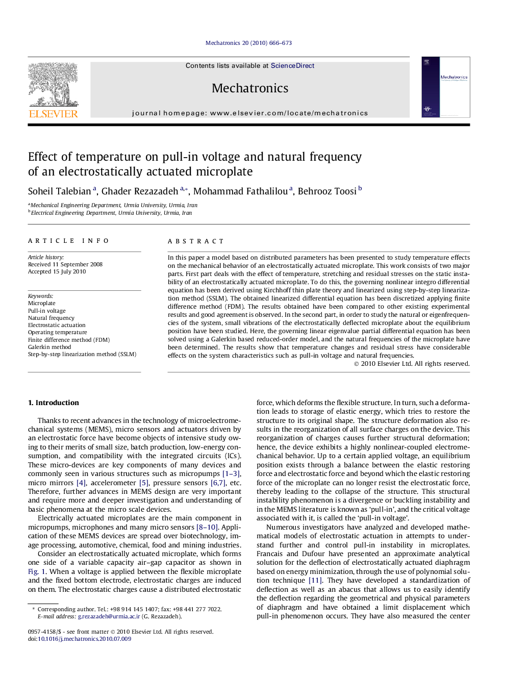 Effect of temperature on pull-in voltage and natural frequency of an electrostatically actuated microplate