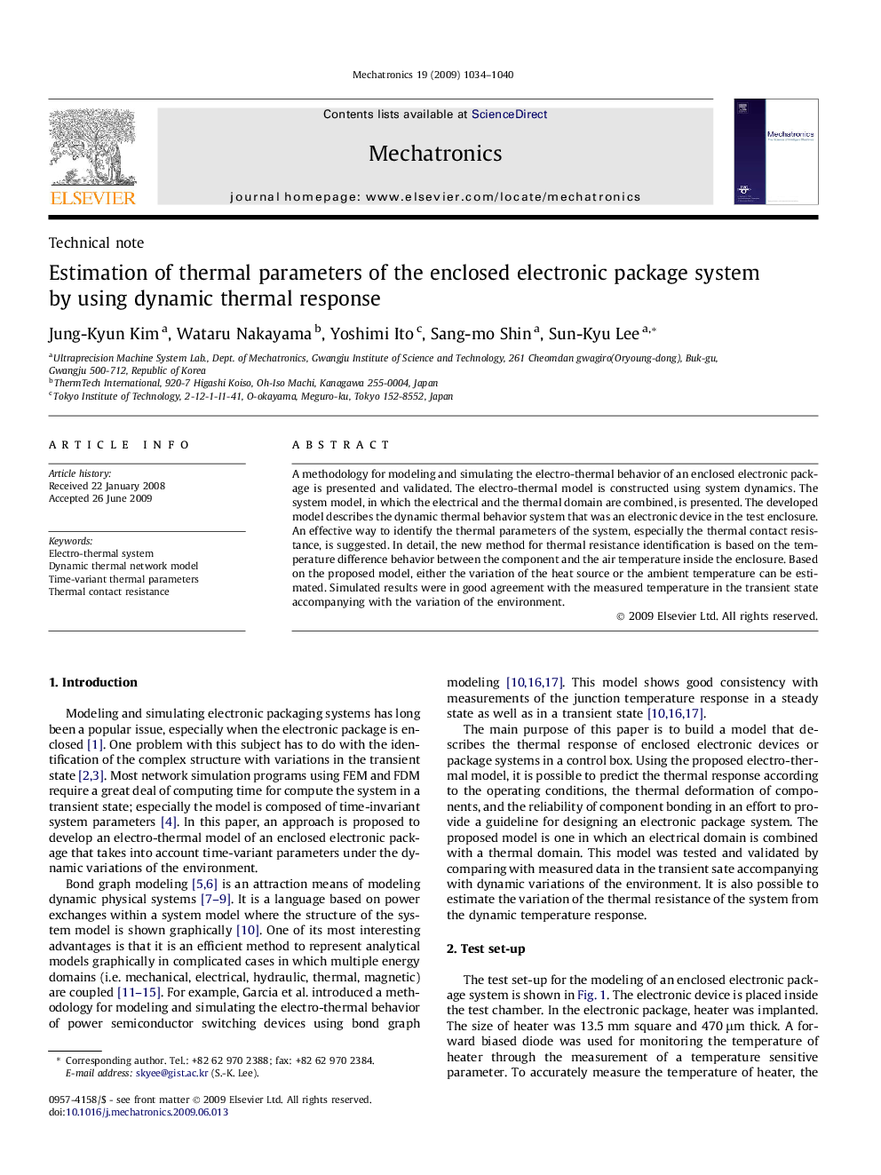Estimation of thermal parameters of the enclosed electronic package system by using dynamic thermal response