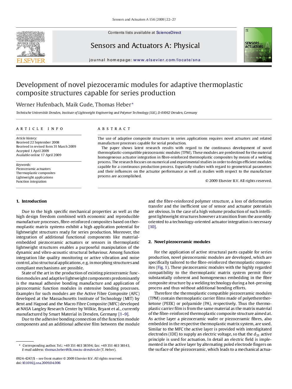 عکس صفحه اول مقاله: Development of novel piezoceramic modules for adaptive thermoplastic composite structures capable for series production Development of novel piezoceramic modules for adaptive thermoplastic composite structures capable for series production