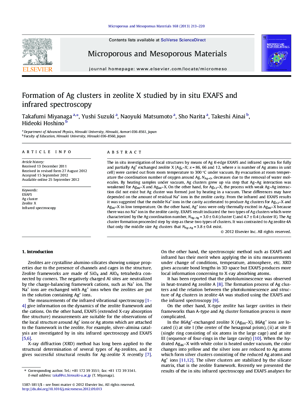 Formation of Ag clusters in zeolite X studied by in situ EXAFS and infrared spectroscopy